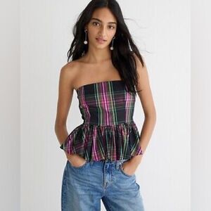 ❤️NWT J. Crew Strapless Taffeta Top in Pink Tartan | Sz. 12